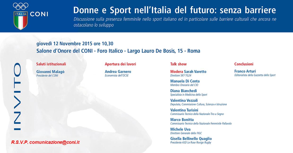 Giovedì Malagò al convegno "Donne e Sport nell'Italia del futuro: senza barriere"